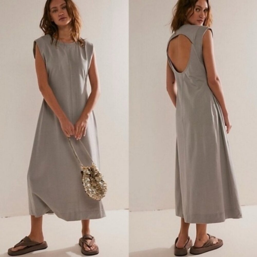 Free People Beach Maxi Open Back Sleeveless Dress XS New Gray Comfort